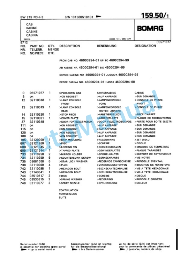 Bomag BW 219 PDH-3 Single Drum Wheel Drive Vibratory Roller Spare Parts Catalogue 00815351 5 Bomag BW 219 PDH-3 Single Drum Wheel Drive Vibratory Roller Spare Parts Catalogue 00815351-5