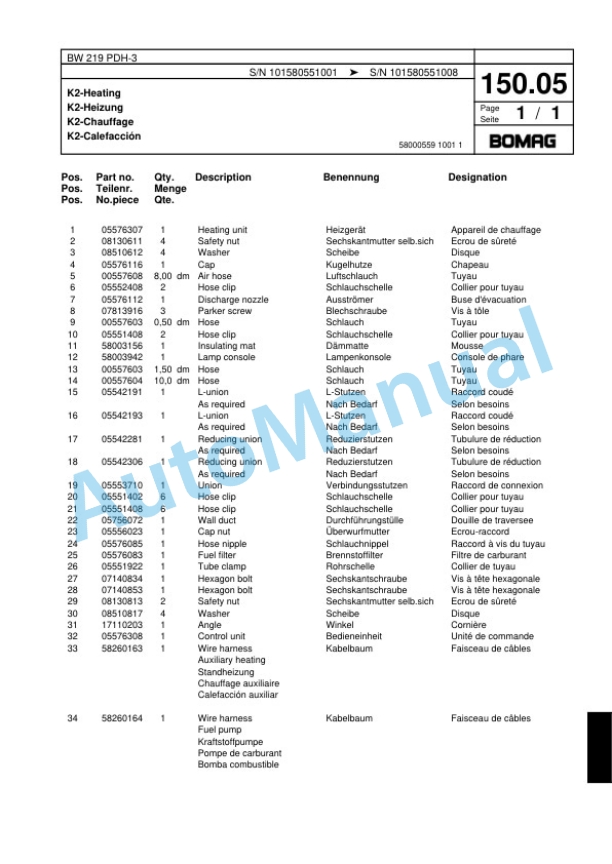 Bomag BW 219 PDH-3 Single Drum Wheel Drive Vibratory Roller Spare Parts Catalogue 00817544 4 Bomag BW 219 PDH-3 Single Drum Wheel Drive Vibratory Roller Spare Parts Catalogue 00817544-4