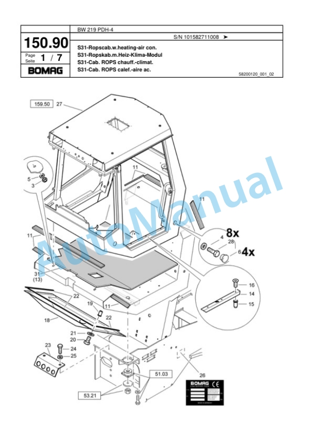 Bomag BW 219 PDH-4 Single Drum Wheel Drive Vibratory Roller Spare Parts Catalogue 00817807 5 Bomag BW 219 PDH-4 Single Drum Wheel Drive Vibratory Roller Spare Parts Catalogue 00817807-5