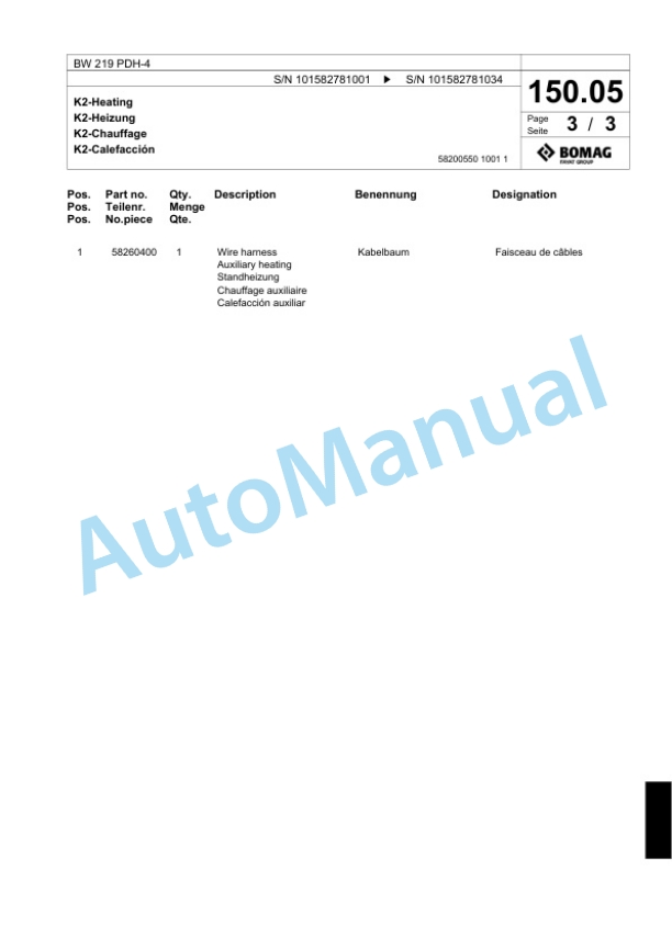 Bomag BW 219 PDH-4 Single Drum Wheel Drive Vibratory Roller Spare Parts Catalogue 00818071 3 Bomag BW 219 PDH-4 Single Drum Wheel Drive Vibratory Roller Spare Parts Catalogue 00818071-3