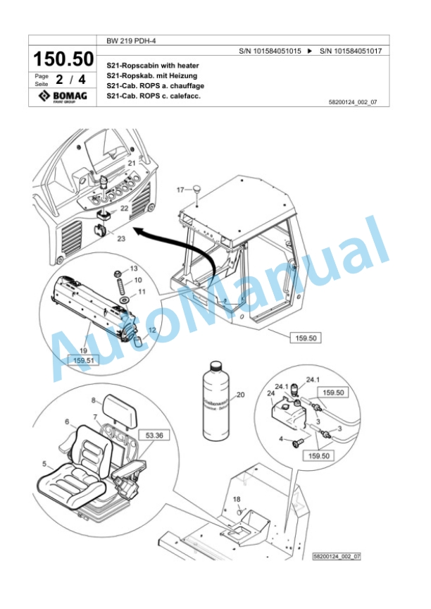 Bomag BW 219 PDH-4 Single Drum Wheel Drive Vibratory Roller Spare Parts Catalogue 00818859 5 Bomag BW 219 PDH-4 Single Drum Wheel Drive Vibratory Roller Spare Parts Catalogue 00818859-5