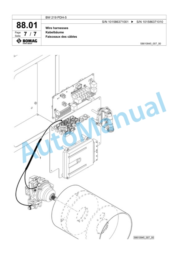 Bomag BW 219 PDH-5 Single Drum Wheel Drive Vibratory Roller Spare Parts Catalogue 00824849-3