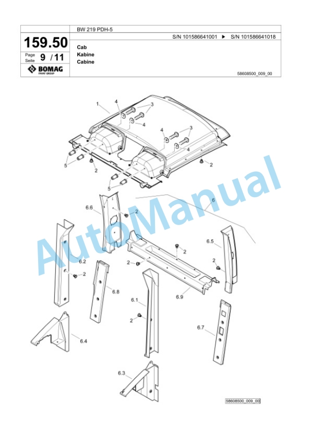 Bomag BW 219 PDH-5 Single Drum Wheel Drive Vibratory Roller Spare Parts Catalogue 00825225 5 Bomag BW 219 PDH-5 Single Drum Wheel Drive Vibratory Roller Spare Parts Catalogue 00825225-5