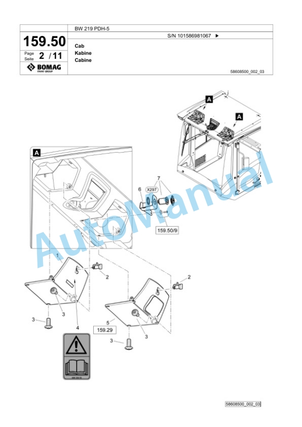 Bomag BW 219 PDH-5 Single Drum Wheel Drive Vibratory Roller Spare Parts Catalogue 00825705 5 Bomag BW 219 PDH-5 Single Drum Wheel Drive Vibratory Roller Spare Parts Catalogue 00825705-5