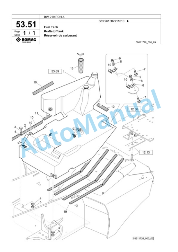 Bomag BW 219 PDH-5 Single Drum Wheel Drive Vibratory Roller Spare Parts Catalogue 00826945 2 Bomag BW 219 PDH-5 Single Drum Wheel Drive Vibratory Roller Spare Parts Catalogue 00826945-2
