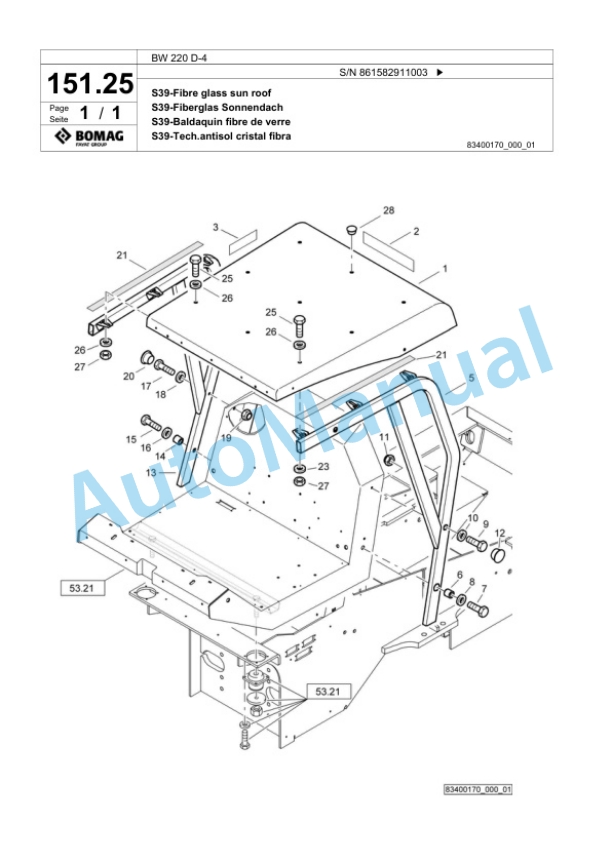 Bomag BW 220 D-4 Single Drum Wheel Drive Vibratory Roller Spare Parts Catalogue 00818989 5 Bomag BW 220 D-4 Single Drum Wheel Drive Vibratory Roller Spare Parts Catalogue 00818989-5