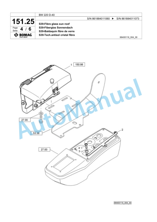 Bomag BW 220 D-40 Single Drum Wheel Drive Vibratory Roller Spare Parts Catalogue 00824803 5 Bomag BW 220 D-40 Single Drum Wheel Drive Vibratory Roller Spare Parts Catalogue 00824803-5