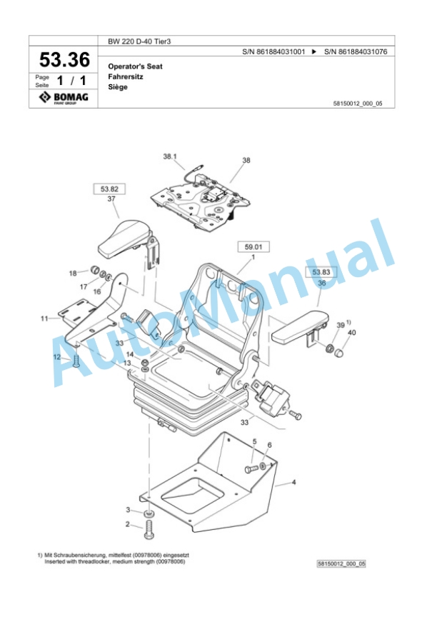 Bomag BW 220 D-40 Tier3 Single Drum Wheel Drive Vibratory Roller Spare Parts Catalogue 00824989 2 Bomag BW 220 D-40 Tier3 Single Drum Wheel Drive Vibratory Roller Spare Parts Catalogue 00824989-2