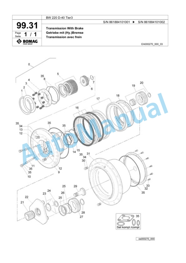 Bomag BW 220 D-40 Tier3 Single Drum Wheel Drive Vibratory Roller Spare Parts Catalogue 00825185 5 Bomag BW 220 D-40 Tier3 Single Drum Wheel Drive Vibratory Roller Spare Parts Catalogue 00825185-5