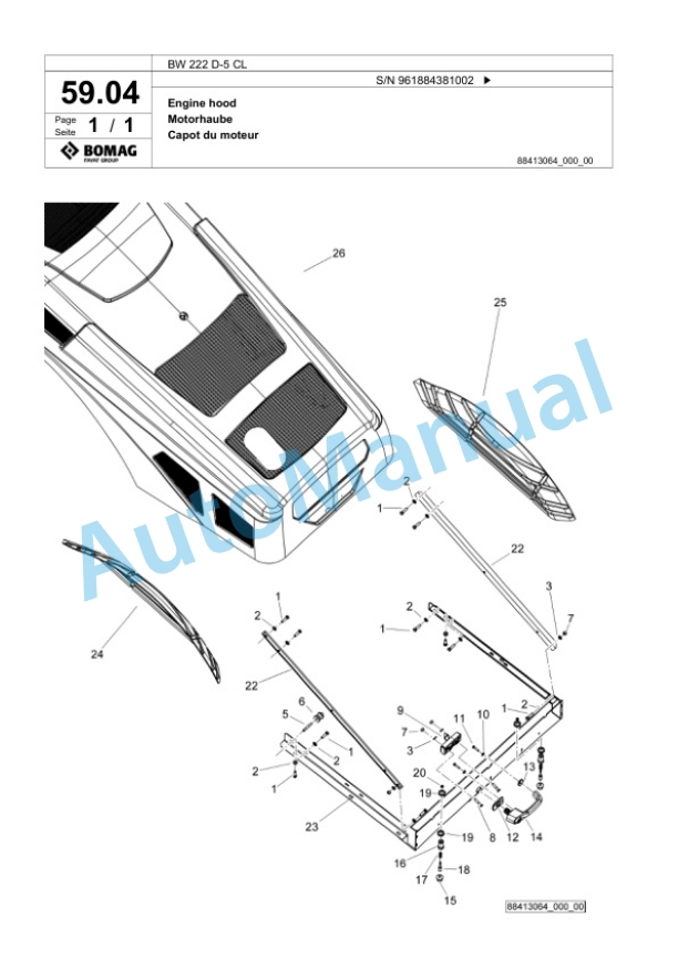 Bomag BW 222 D-5 CL Single Drum Wheel Drive Vibratory Roller Spare Parts Catalogue 00826809 2 Bomag BW 222 D-5 CL Single Drum Wheel Drive Vibratory Roller Spare Parts Catalogue 00826809-2