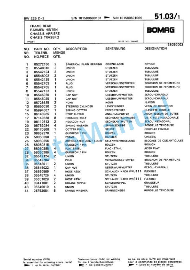 Bomag BW 225 D-3 Single Drum Wheel Drive Vibratory Roller Spare Parts Catalogue 00815360 2 Bomag BW 225 D-3 Single Drum Wheel Drive Vibratory Roller Spare Parts Catalogue 00815360-2