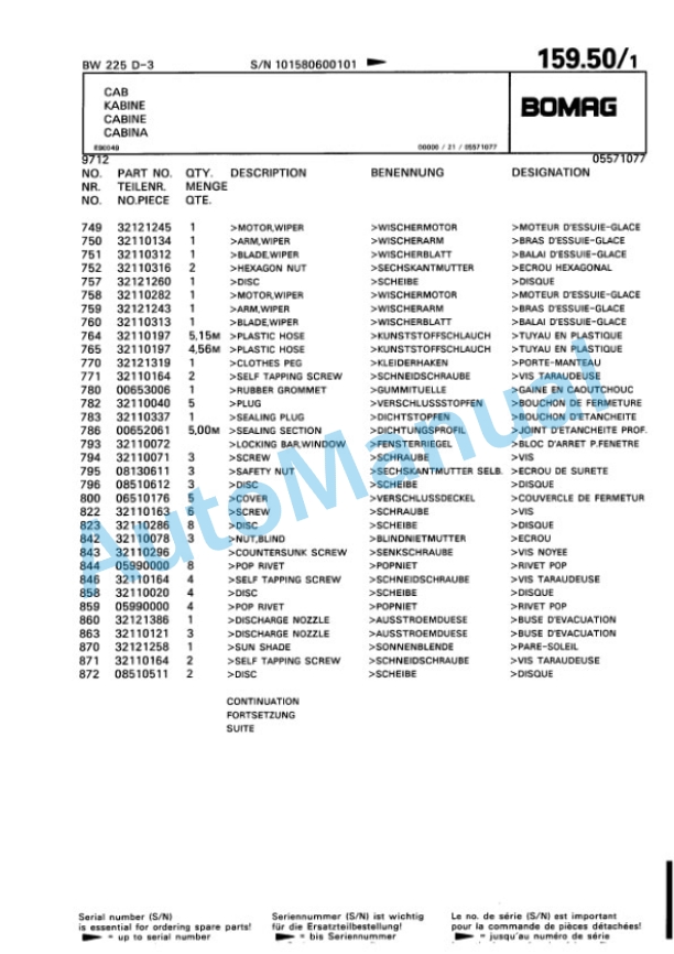 Bomag BW 225 D-3 Single Drum Wheel Drive Vibratory Roller Spare Parts Catalogue 00815360 5 Bomag BW 225 D-3 Single Drum Wheel Drive Vibratory Roller Spare Parts Catalogue 00815360-5