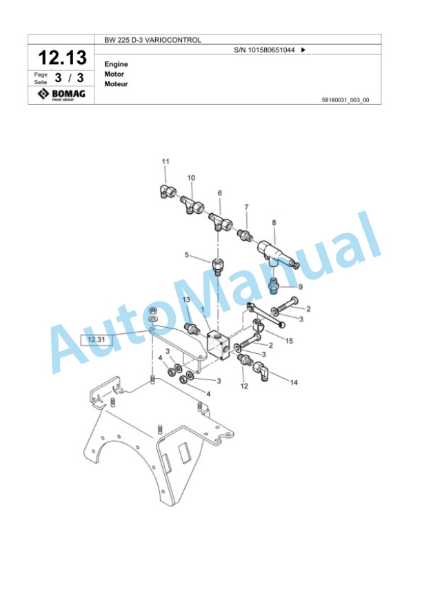 Bomag BW 225 D-3 VARIOCONTROL Single Drum Wheel Drive Vibratory Roller Spare Parts Catalogue 00817548 2 Bomag BW 225 D-3 VARIOCONTROL Single Drum Wheel Drive Vibratory Roller Spare Parts Catalogue 00817548-2