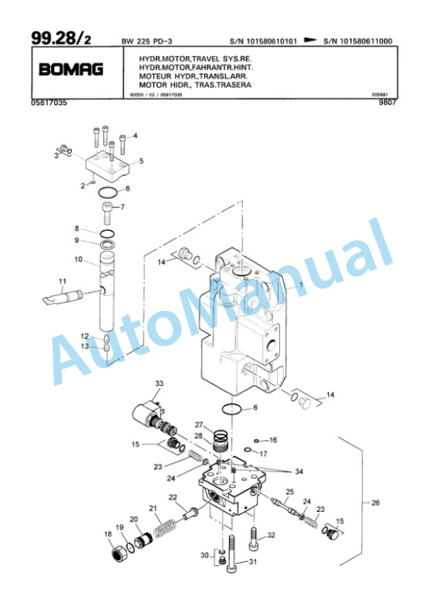 Bomag BW 225 PD-3 Single Drum Wheel Drive Vibratory Roller Spare Parts Catalogue 00815361 3 Bomag BW 225 PD-3 Single Drum Wheel Drive Vibratory Roller Spare Parts Catalogue 00815361-3