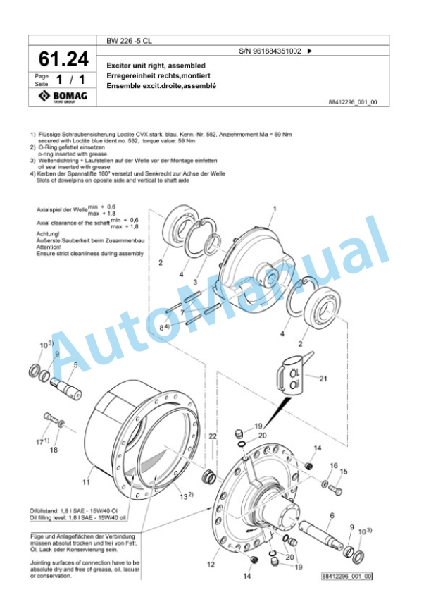 Bomag BW 226 -5 CL Single Drum Wheel Drive Vibratory Roller Spare Parts Catalogue 00826805 2 Bomag BW 226 -5 CL Single Drum Wheel Drive Vibratory Roller Spare Parts Catalogue 00826805-2