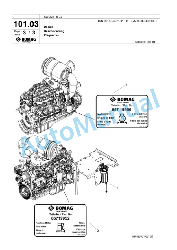 Bomag BW 226 -5 CL Single Drum Wheel Drive Vibratory Roller Spare Parts Catalogue 00826805 4 Bomag BW 226 -5 CL Single Drum Wheel Drive Vibratory Roller Spare Parts Catalogue 00826805-4