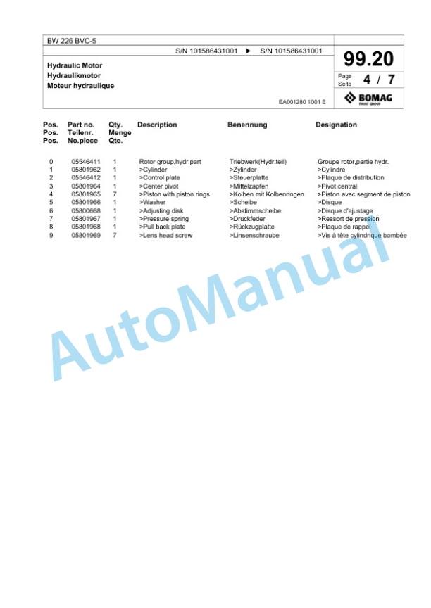 Bomag BW 226 BVC-5 Single Drum Wheel Drive Vibratory Roller Spare Parts Catalogue 00824583 3 Bomag BW 226 BVC-5 Single Drum Wheel Drive Vibratory Roller Spare Parts Catalogue 00824583-3