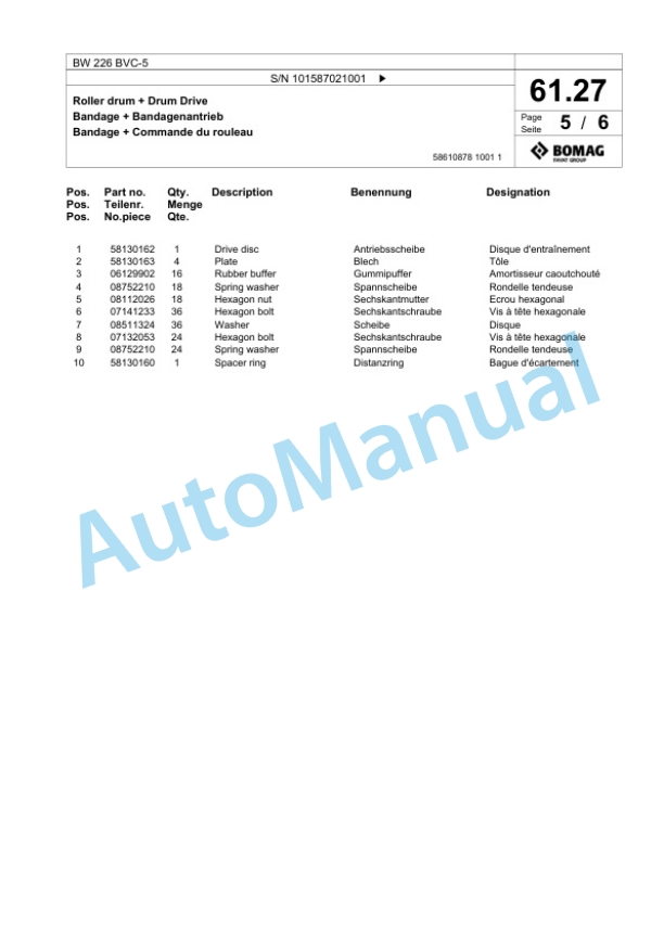Bomag BW 226 BVC-5 Single Drum Wheel Drive Vibratory Roller Spare Parts Catalogue 00825717 2 Bomag BW 226 BVC-5 Single Drum Wheel Drive Vibratory Roller Spare Parts Catalogue 00825717-2
