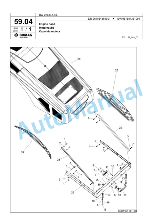Bomag BW 226 D-5 CL Single Drum Wheel Drive Vibratory Roller Spare Parts Catalogue 00826807 2 Bomag BW 226 D-5 CL Single Drum Wheel Drive Vibratory Roller Spare Parts Catalogue 00826807-2
