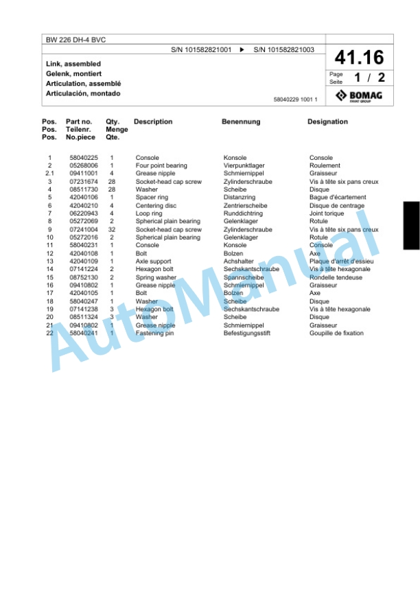 Bomag BW 226 DH-4 BVC Single Drum Wheel Drive Vibratory Roller Spare Parts Catalogue 00817813 2 Bomag BW 226 DH-4 BVC Single Drum Wheel Drive Vibratory Roller Spare Parts Catalogue 00817813-2
