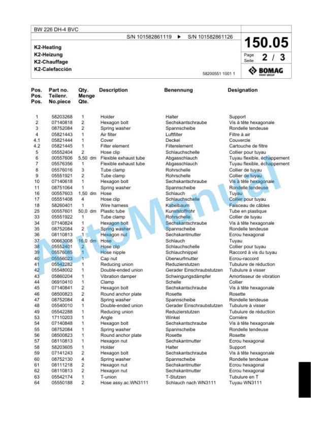 Bomag BW 226 DH-4 BVC Single Drum Wheel Drive Vibratory Roller Spare Parts Catalogue 00818049 4 Bomag BW 226 DH-4 BVC Single Drum Wheel Drive Vibratory Roller Spare Parts Catalogue 00818049-4