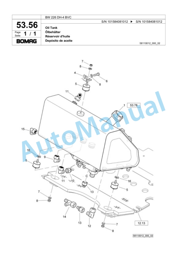 Bomag BW 226 DH-4 BVC Single Drum Wheel Drive Vibratory Roller Spare Parts Catalogue 00818865 2 Bomag BW 226 DH-4 BVC Single Drum Wheel Drive Vibratory Roller Spare Parts Catalogue 00818865-2