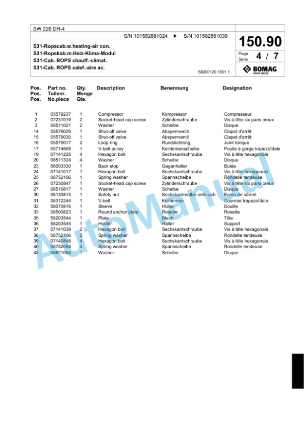 Bomag BW 226 DH-4 Single Drum Wheel Drive Vibratory Roller Spare Parts Catalogue 00818073 4 Bomag BW 226 DH-4 Single Drum Wheel Drive Vibratory Roller Spare Parts Catalogue 00818073-4