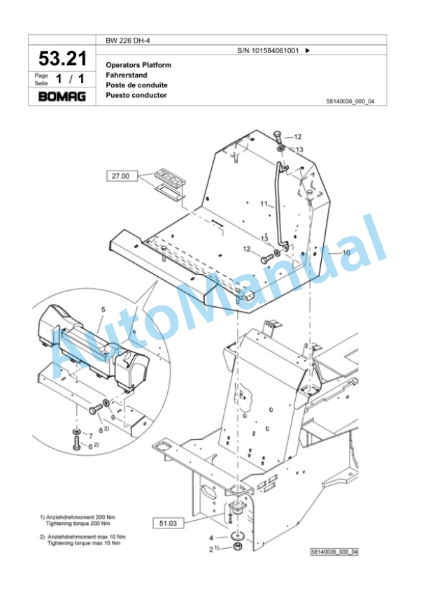 Bomag BW 226 DH-4 Single Drum Wheel Drive Vibratory Roller Spare Parts Catalogue 00818861 2 Bomag BW 226 DH-4 Single Drum Wheel Drive Vibratory Roller Spare Parts Catalogue 00818861-2