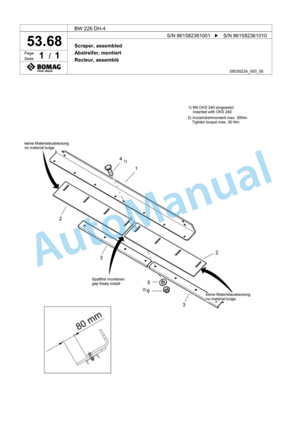 Bomag BW 226 DH-4 Single Drum Wheel Drive Vibratory Roller Spare Parts Catalogue 00825077 2 Bomag BW 226 DH-4 Single Drum Wheel Drive Vibratory Roller Spare Parts Catalogue 00825077-2