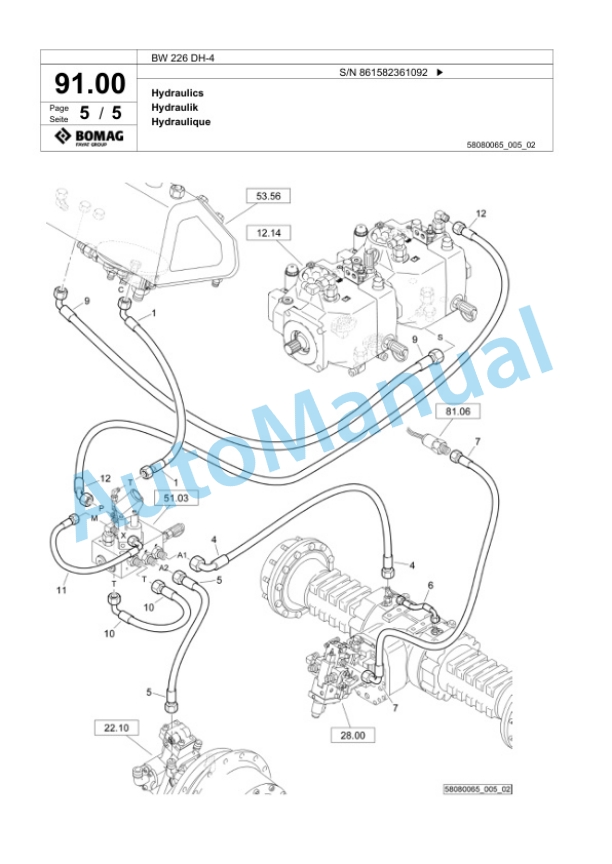 Bomag BW 226 DH-4 Single Drum Wheel Drive Vibratory Roller Spare Parts Catalogue 00825077 3 Bomag BW 226 DH-4 Single Drum Wheel Drive Vibratory Roller Spare Parts Catalogue 00825077-3
