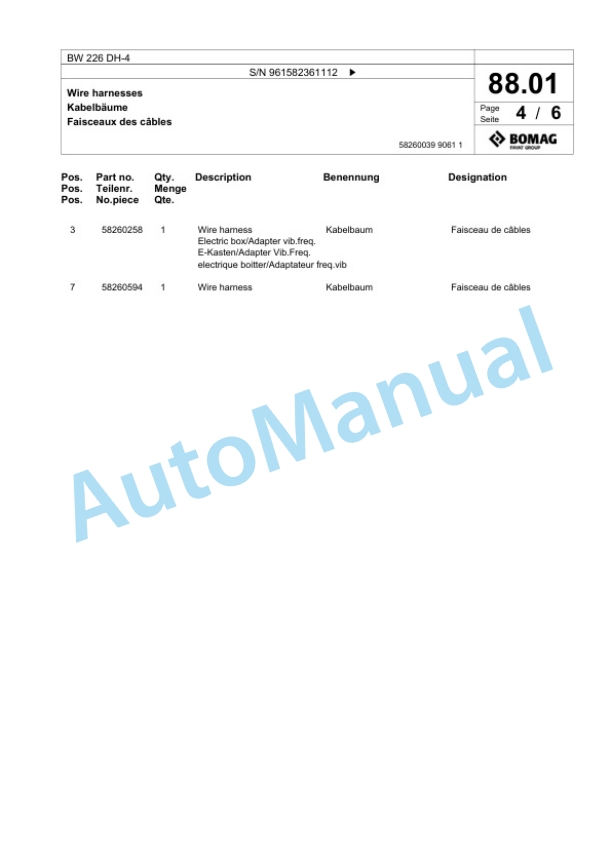 Bomag BW 226 DH-4 Single Drum Wheel Drive Vibratory Roller Spare Parts Catalogue 00826183 3 Bomag BW 226 DH-4 Single Drum Wheel Drive Vibratory Roller Spare Parts Catalogue 00826183-3