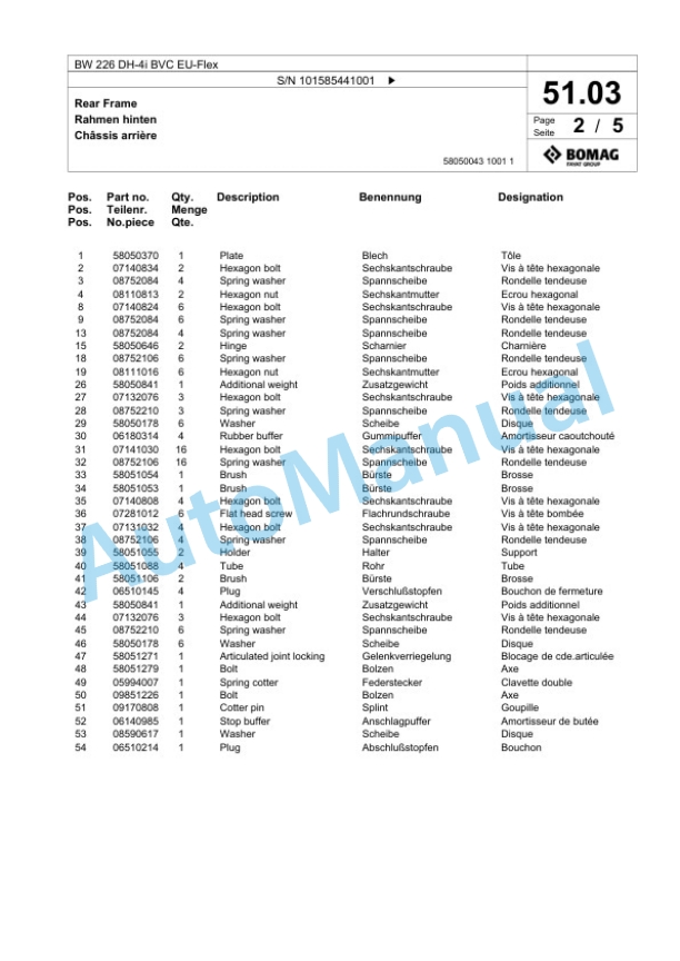 Bomag BW 226 DH-4i BVC EU-Flex Single Drum Wheel Drive Vibratory Roller Spare Parts Catalogue 00824971 2 Bomag BW 226 DH-4i BVC EU-Flex Single Drum Wheel Drive Vibratory Roller Spare Parts Catalogue 00824971-2