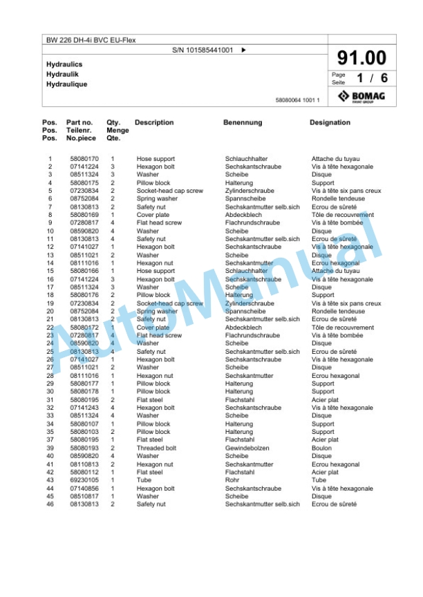 Bomag BW 226 DH-4i BVC EU-Flex Single Drum Wheel Drive Vibratory Roller Spare Parts Catalogue 00824971 3 Bomag BW 226 DH-4i BVC EU-Flex Single Drum Wheel Drive Vibratory Roller Spare Parts Catalogue 00824971-3