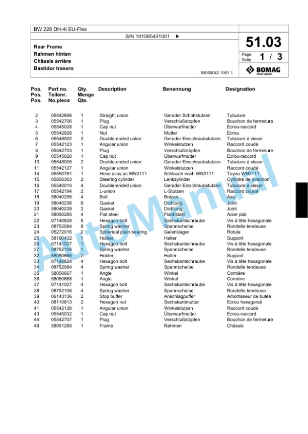Bomag BW 226 DH-4i EU-Flex Single Drum Wheel Drive Vibratory Roller Spare Parts Catalogue 00824969 2 Bomag BW 226 DH-4i EU-Flex Single Drum Wheel Drive Vibratory Roller Spare Parts Catalogue 00824969-2