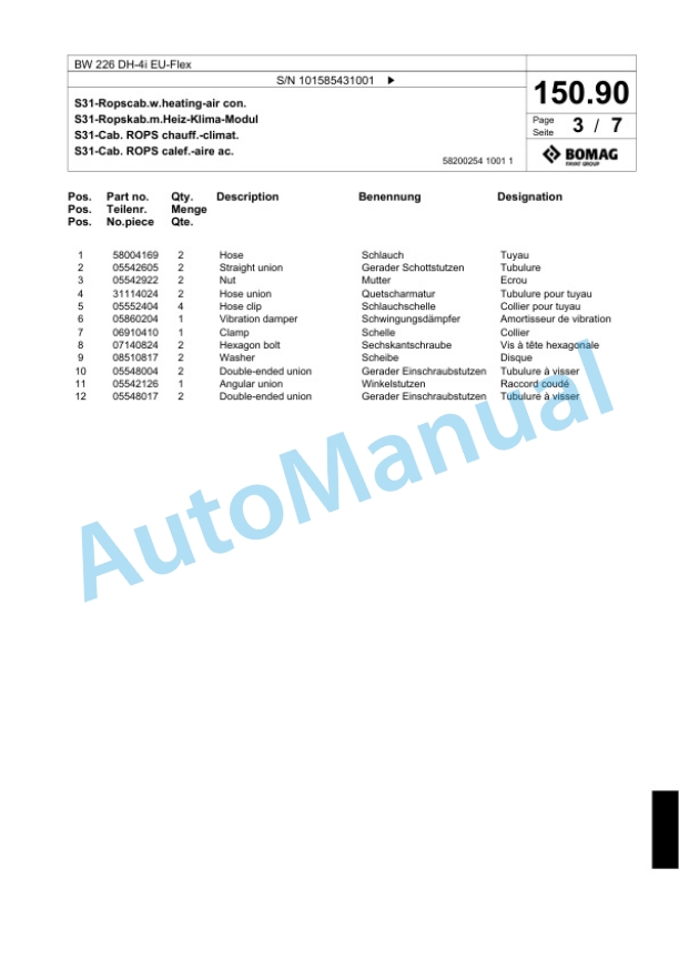 Bomag BW 226 DH-4i EU-Flex Single Drum Wheel Drive Vibratory Roller Spare Parts Catalogue 00824969 5 Bomag BW 226 DH-4i EU-Flex Single Drum Wheel Drive Vibratory Roller Spare Parts Catalogue 00824969-5