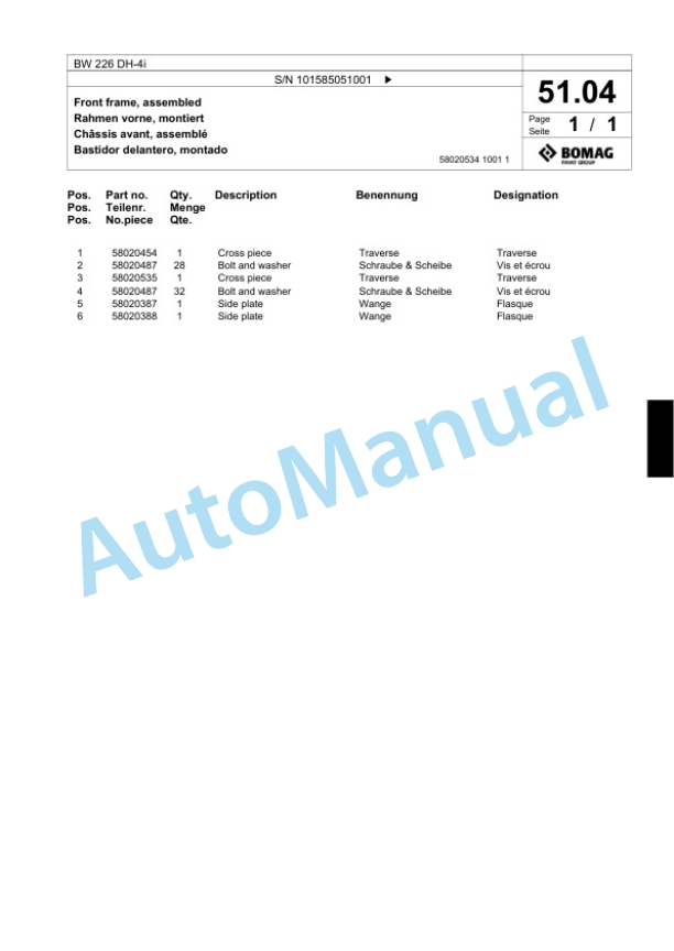 Bomag BW 226 DH-4i Single Drum Wheel Drive Vibratory Roller Spare Parts Catalogue 00824227 2 Bomag BW 226 DH-4i Single Drum Wheel Drive Vibratory Roller Spare Parts Catalogue 00824227-2