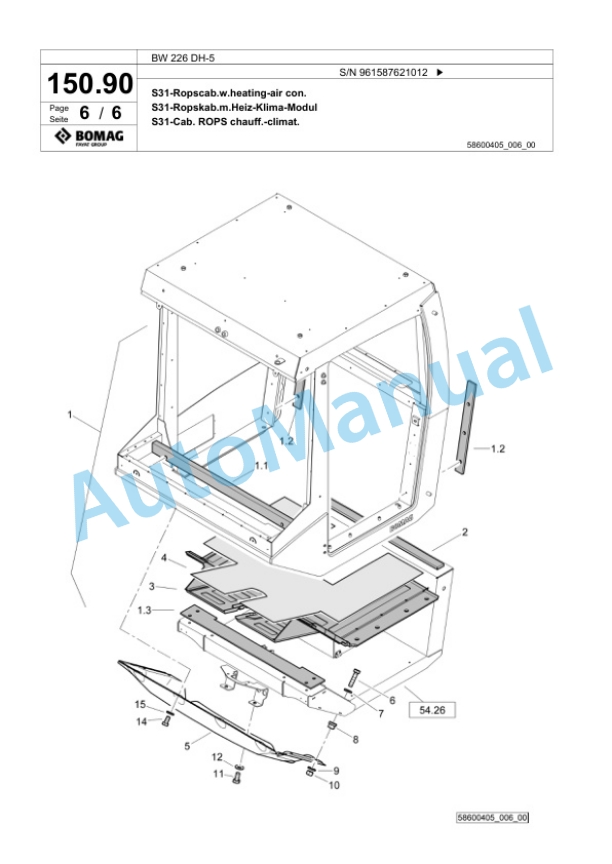 Bomag BW 226 DH-5 Single Drum Wheel Drive Vibratory Roller Spare Parts Catalogue 00826363 3 Bomag BW 226 DH-5 Single Drum Wheel Drive Vibratory Roller Spare Parts Catalogue 00826363-3
