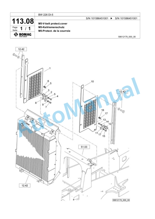 Bomag BW 226 DI-5 Single Drum Wheel Drive Vibratory Roller Spare Parts Catalogue 00824817 4 Bomag BW 226 DI-5 Single Drum Wheel Drive Vibratory Roller Spare Parts Catalogue 00824817-4