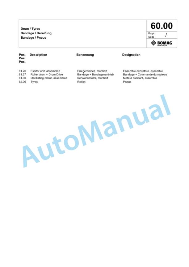 Bomag BW 226 DI-5 Single Drum Wheel Drive Vibratory Roller Spare Parts Catalogue 00824975 2 Bomag BW 226 DI-5 Single Drum Wheel Drive Vibratory Roller Spare Parts Catalogue 00824975-2