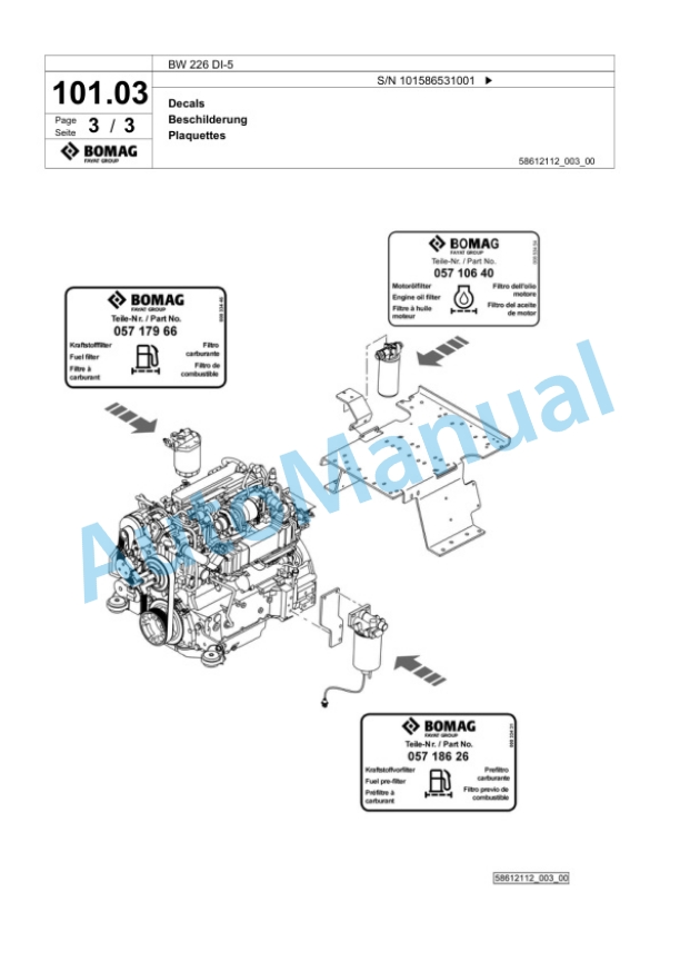 Bomag BW 226 DI-5 Single Drum Wheel Drive Vibratory Roller Spare Parts Catalogue 00824975 4 Bomag BW 226 DI-5 Single Drum Wheel Drive Vibratory Roller Spare Parts Catalogue 00824975-4