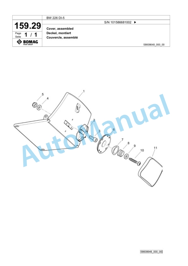 Bomag BW 226 DI-5 Single Drum Wheel Drive Vibratory Roller Spare Parts Catalogue 00825231 5 Bomag BW 226 DI-5 Single Drum Wheel Drive Vibratory Roller Spare Parts Catalogue 00825231-5