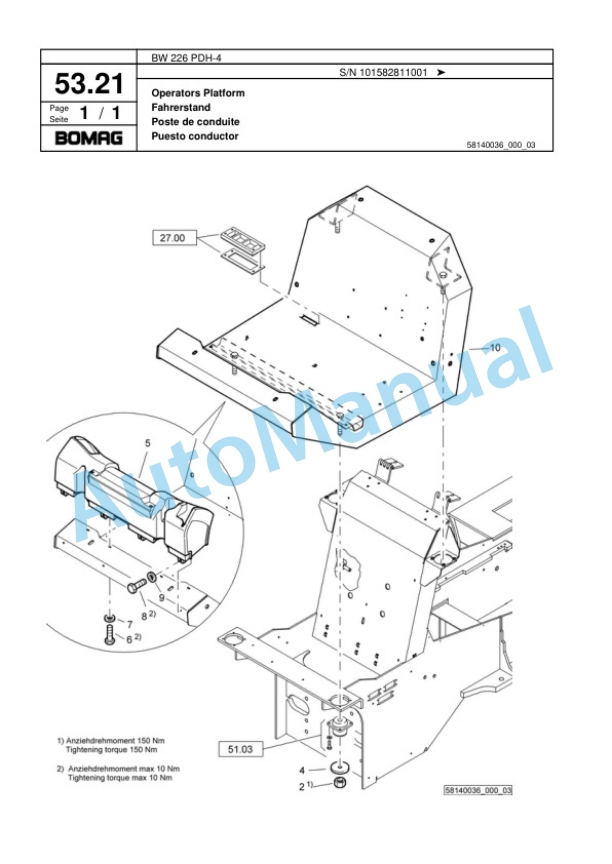 Bomag BW 226 PDH-4 Single Drum Wheel Drive Vibratory Roller Spare Parts Catalogue 00817811 2 Bomag BW 226 PDH-4 Single Drum Wheel Drive Vibratory Roller Spare Parts Catalogue 00817811-2