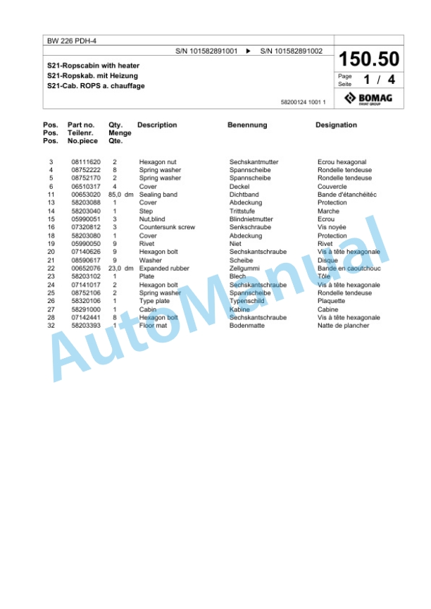 Bomag BW 226 PDH-4 Single Drum Wheel Drive Vibratory Roller Spare Parts Catalogue 00818075 5 Bomag BW 226 PDH-4 Single Drum Wheel Drive Vibratory Roller Spare Parts Catalogue 00818075-5