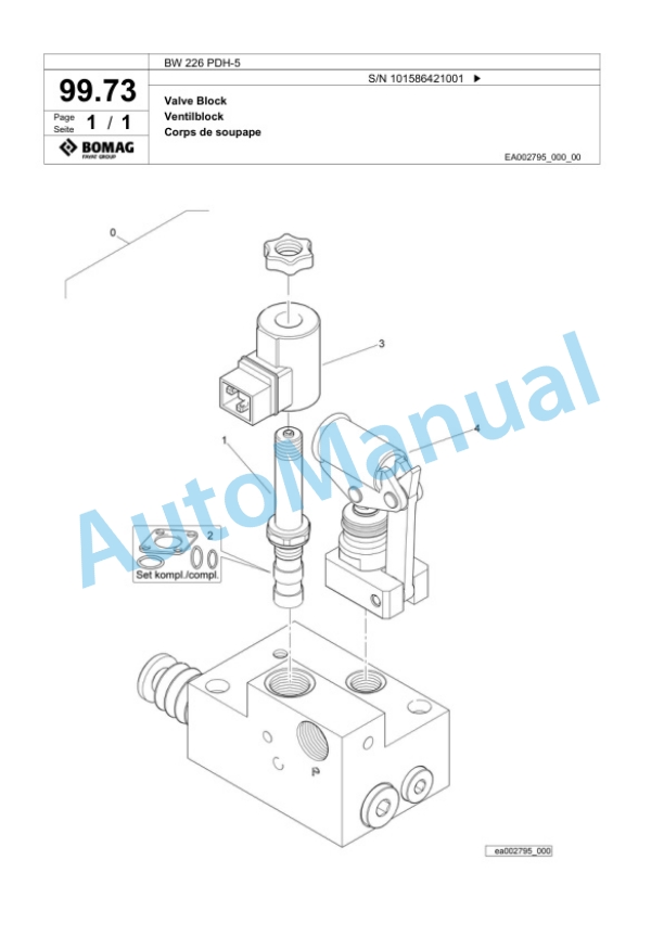 Bomag BW 226 PDH-5 Single Drum Wheel Drive Vibratory Roller Spare Parts Catalogue 00824851 4 Bomag BW 226 PDH-5 Single Drum Wheel Drive Vibratory Roller Spare Parts Catalogue 00824851-4