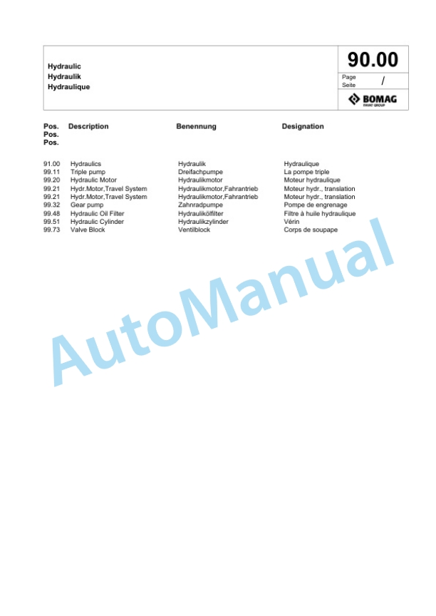 Bomag BW 226 PDH-5 Single Drum Wheel Drive Vibratory Roller Spare Parts Catalogue 00825057 3 Bomag BW 226 PDH-5 Single Drum Wheel Drive Vibratory Roller Spare Parts Catalogue 00825057-3