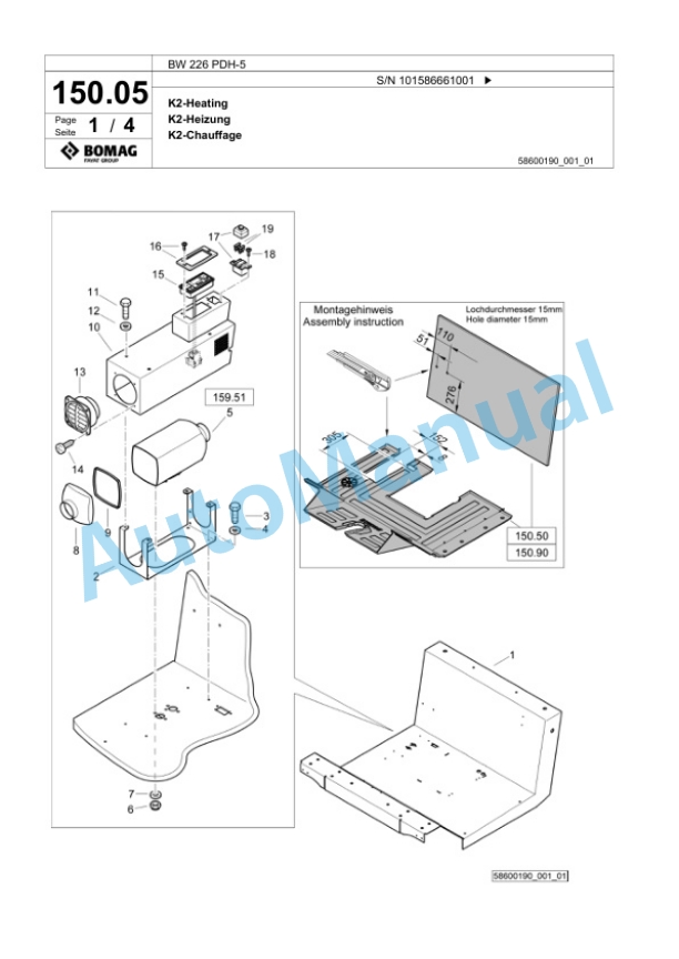 Bomag BW 226 PDH-5 Single Drum Wheel Drive Vibratory Roller Spare Parts Catalogue 00825229 4 Bomag BW 226 PDH-5 Single Drum Wheel Drive Vibratory Roller Spare Parts Catalogue 00825229-4