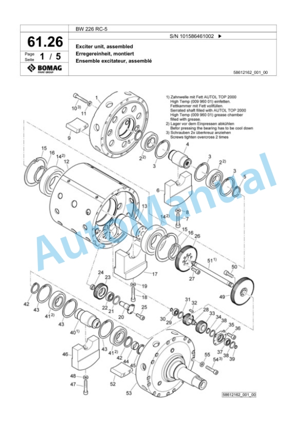 Bomag BW 226 RC-5 Single Drum Wheel Drive Vibratory Roller Spare Parts Catalogue 00824819 2 Bomag BW 226 RC-5 Single Drum Wheel Drive Vibratory Roller Spare Parts Catalogue 00824819-2