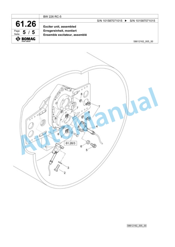 Bomag BW 226 RC-5 Single Drum Wheel Drive Vibratory Roller Spare Parts Catalogue 00825715 2 Bomag BW 226 RC-5 Single Drum Wheel Drive Vibratory Roller Spare Parts Catalogue 00825715-2