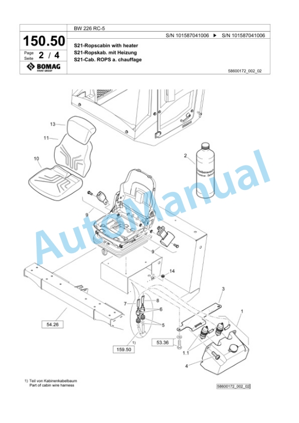 Bomag BW 226 RC-5 Single Drum Wheel Drive Vibratory Roller Spare Parts Catalogue 00825715 4 Bomag BW 226 RC-5 Single Drum Wheel Drive Vibratory Roller Spare Parts Catalogue 00825715-4