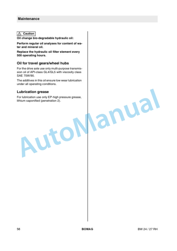 Alternative view of Bomag BW 24 RH, BW 27 RH Rubber Tire Roller Operating and Maintenance Instructions 00812631
